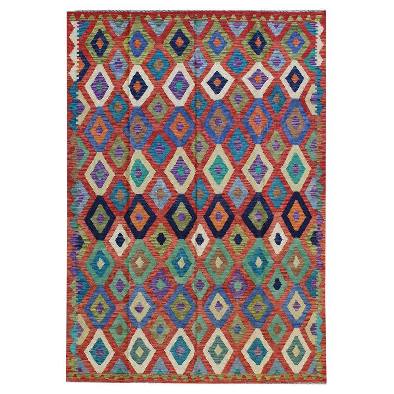 Tapis unique en laine noué à la main 6 pi 7 po x 9 pi 8 po nouvel âge Ouzbek