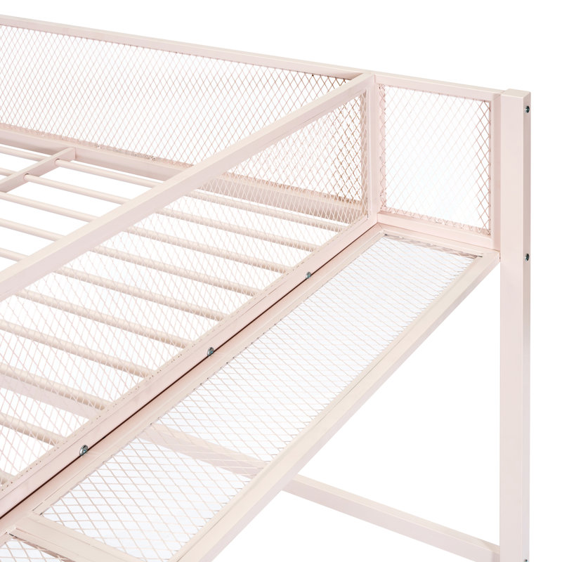 Alexandreia Metal Loft Bed with 4-Tier Shelves and Storage, Pink, Full