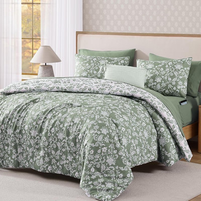 Grand lit floral gris et vert dans un sac, 7 pièces Botanical Comforte