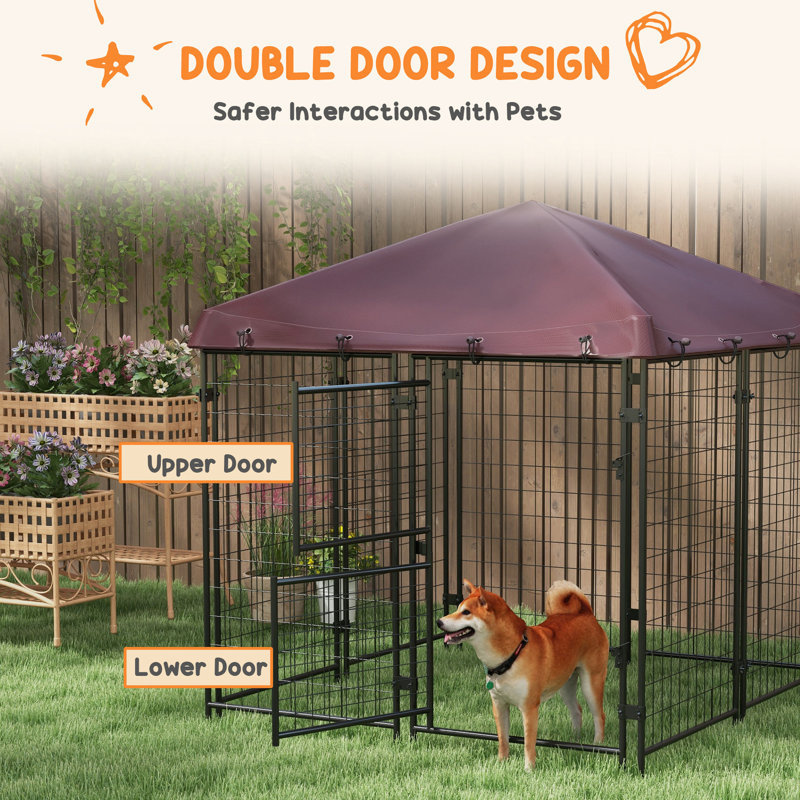 Chenil d'extérieur pour chien de 4,6 pi x 5 pi, en acier imperméable pour chiens de petite à moyenne taille, enclos de 5 pi