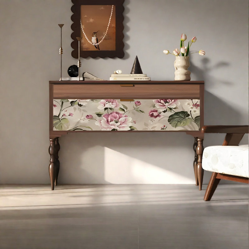 Retro Classical Art Console Table with Drawers, Brown