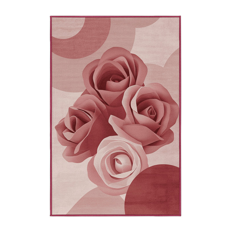 Soft Plush Faulk Valentines Modern & Contemporary Abstract Area Rug in Pink – Rose Binding, 8x12
