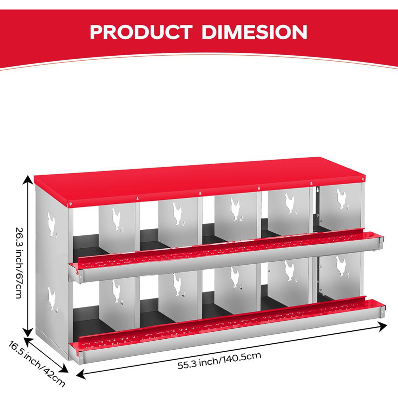 Boîte de nidification pour poules pondeuses, boîte de nidification en métal à 10 compartiments, boîtes de nidification murales pour poulets, collection facile d'œufs, boîtes de ponte pour poules pour protéger les œufs, rouge