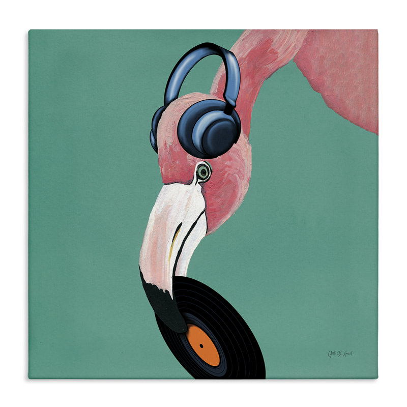 «Flamingo with Music Music», art mural sur toile par Yvette St. Amant, H 24 po x l 24 po