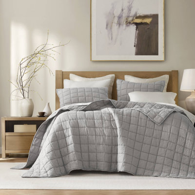 Ensemble de courtepointe en lin 3 pièces respirant Premium Premium Grey