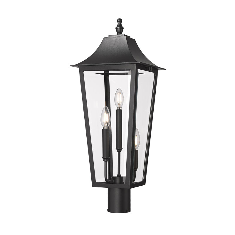 Black 3-Light Outdoor Post Mount Fixture with Clear Glass