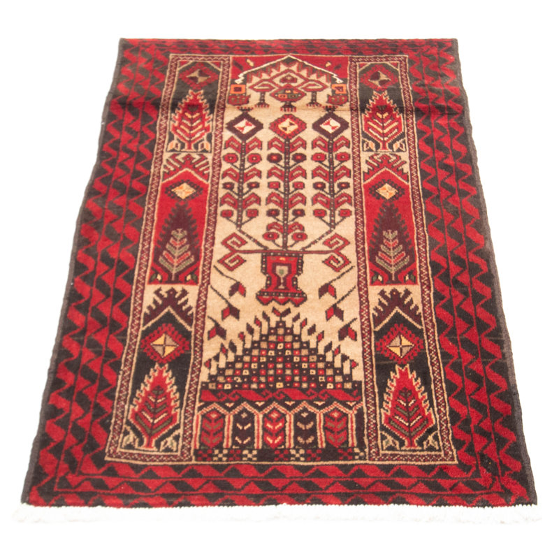 Tapis unique en laine noué à la main 3 pi 5 po x 5 pi 7 po nouvel âge Skogh en rouge / beige / noir