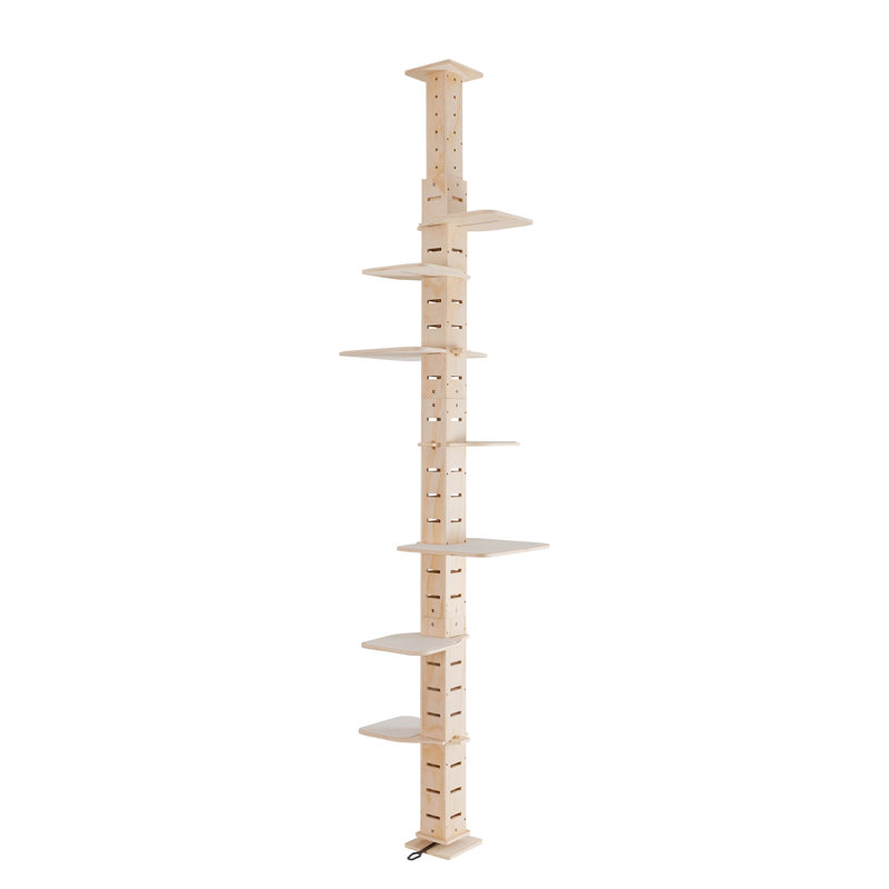 Arbre à chat à hauteur ajustable du sol au plafond, condo à plusieurs niveaux pour chat vertical, centre d'activités avec cadre d'escalade et tablettes pour chats d'intérieur