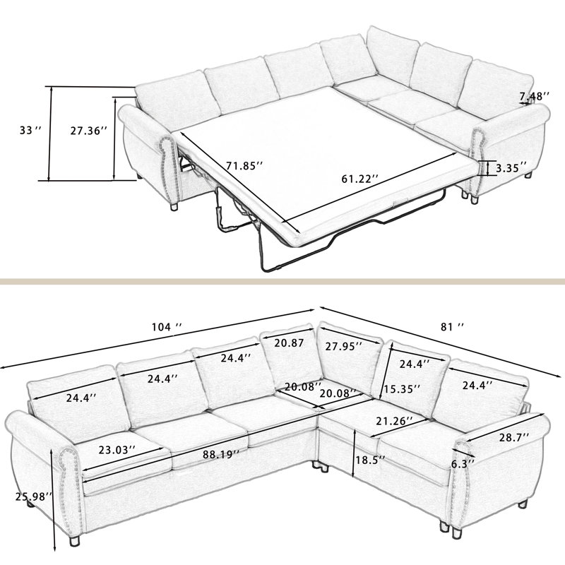 Versatile L-shaped Sleeper Sectional Sofa Bed 2 In 1 Pull Out Couch Large Convertible Sofa Bed For Living Room