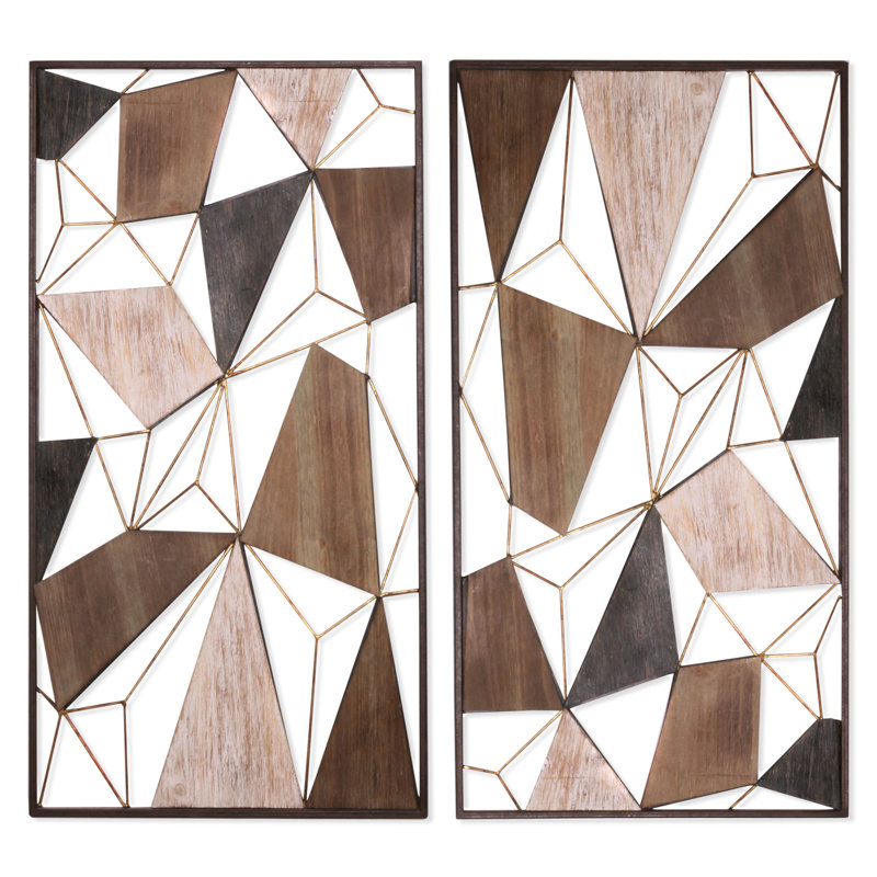 Ensemble de 2 décorations murales géométriques en bois et métal Brison