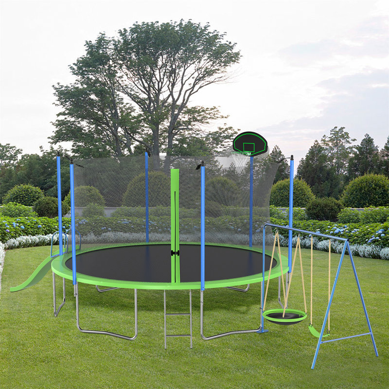 Trampoline 12 pi avec glissoire et balançoires