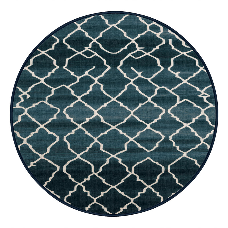 Tapis gris en treillis lavable à la machine, Rond 4 pi