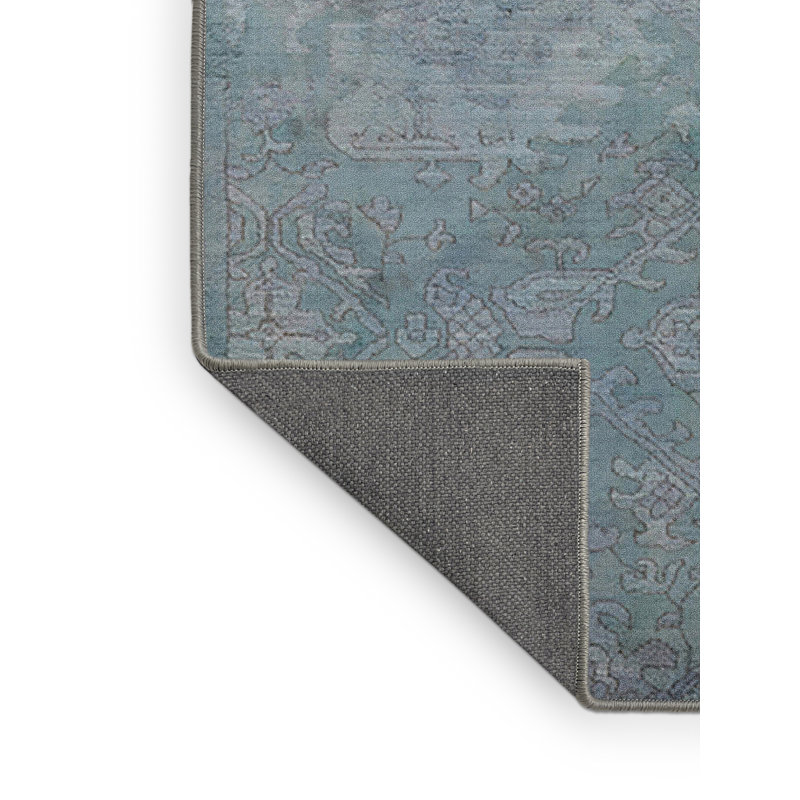 Tapis bleu sarcelle / gris Gwinner, Rectangle 7 pi x 9 pi