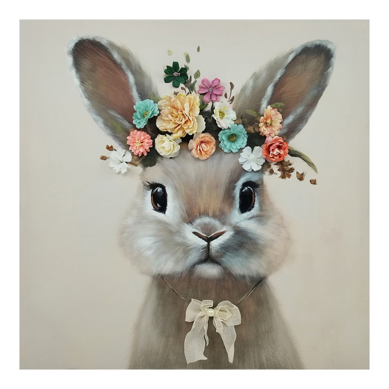 Art floral sur toile lapin couronné floral - 25 po x 25 po
