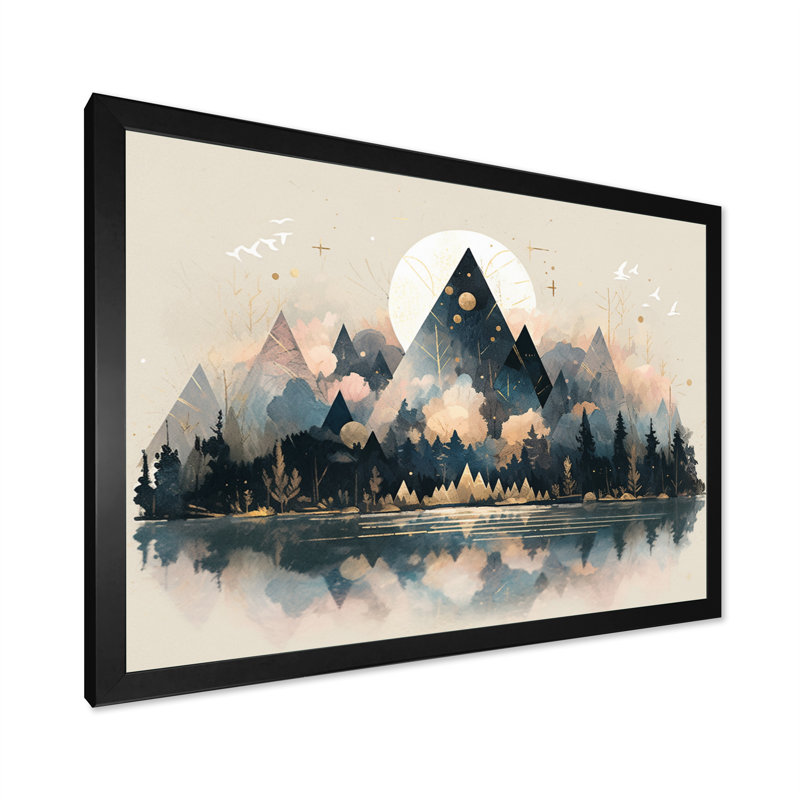 Montagnes sauvages vives - art mural abstrait dans le salon, H 12 po x l 20 po x P 1 po, Cadre photo noir