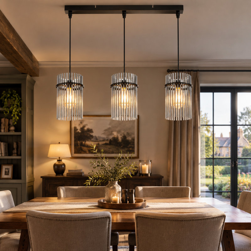 3 - Light Glass Cylinder Pendant, Black