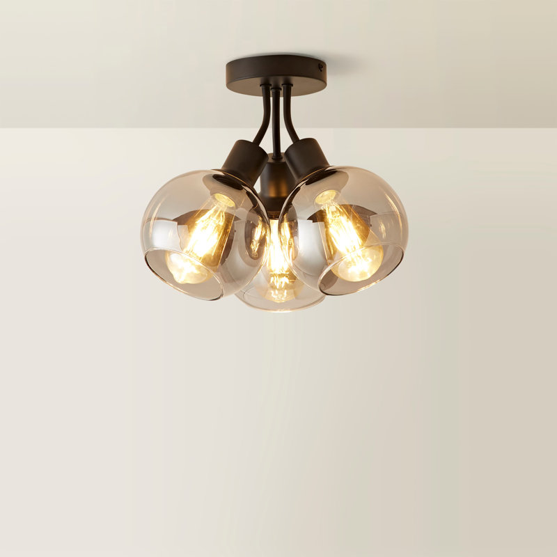 Dejuane Glass Semi Flush Mount, Grey, Matte Black