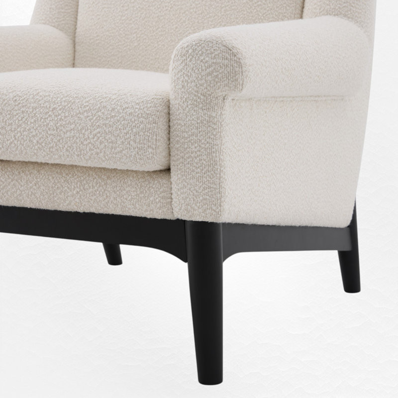 Chaise d'appoint rembourrée avec pieds en bois massif, fauteuil pour le salon, Beige bouclé, Noir