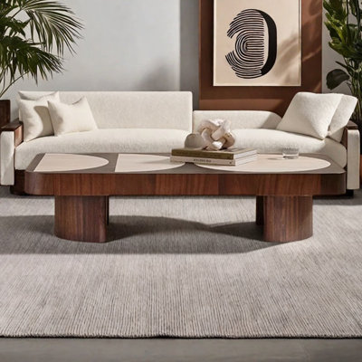 Table basse moderne en bois massif de style wabi-sabi