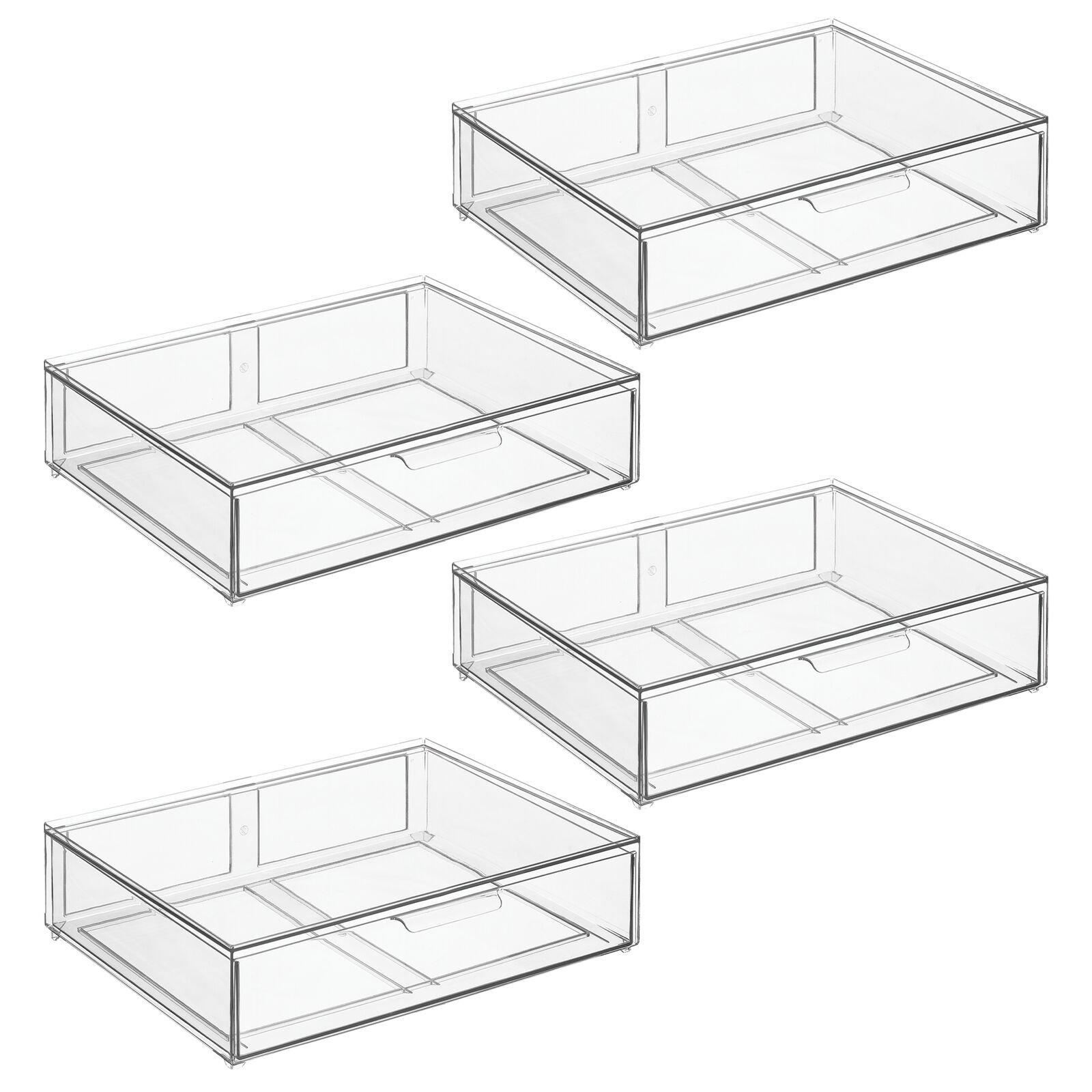 mDesign Wide Plastic Stackable Kitchen Organizer Bin with Drawer, 4 ...