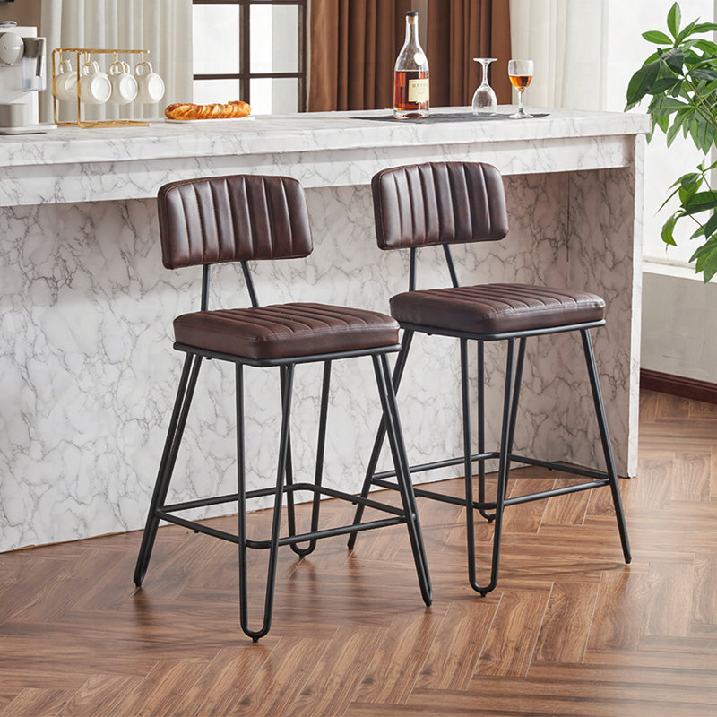 Chaises à hauteur de comptoir avec revêtement en similicuir, Brun
