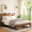 Très grand lit plateforme, structure en bois et en métal de couleur brune avec tête de chargement à DEL USB et rangement sous le lit pour la chambre à coucher