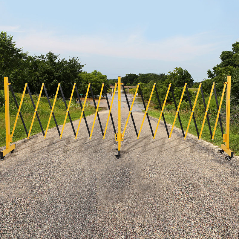 Barricade rétractable extensible, barrière d'allée pliante en métal 8/9 / 11/16/23 pi avec roulettes, clôture de sécurité extérieure portable pour la construction, la cour, le garage et le contrôle des foules