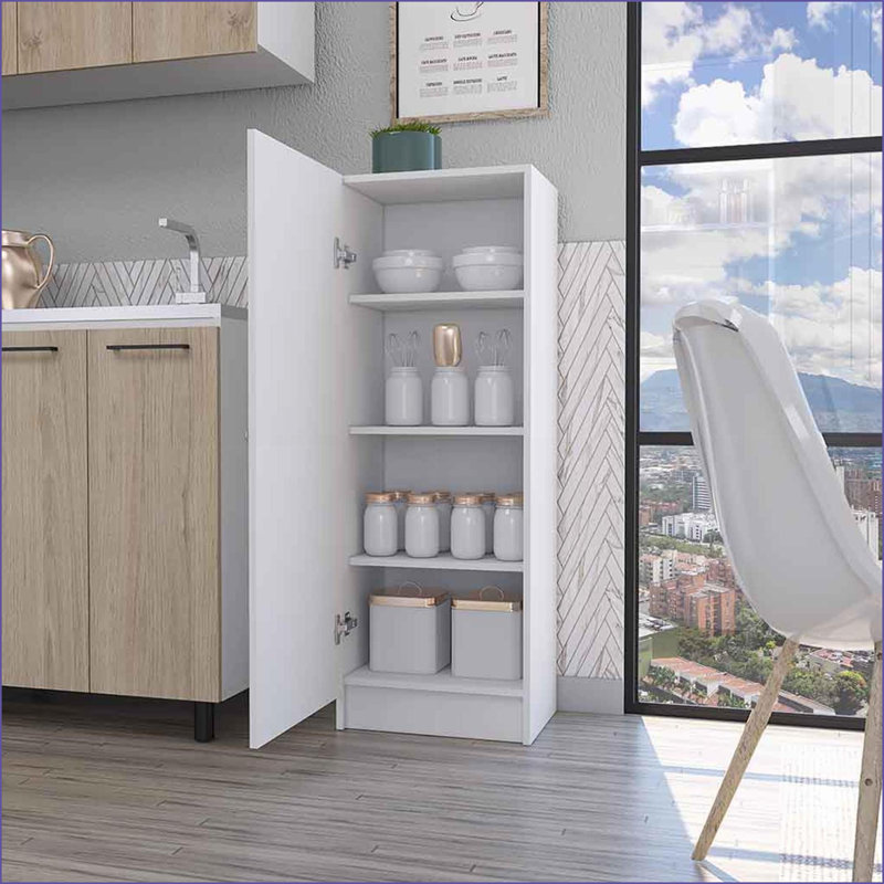 Garde-manger, porte simple avec 4 tablettes Miami | Moderne | Panneau de particules, mélamine