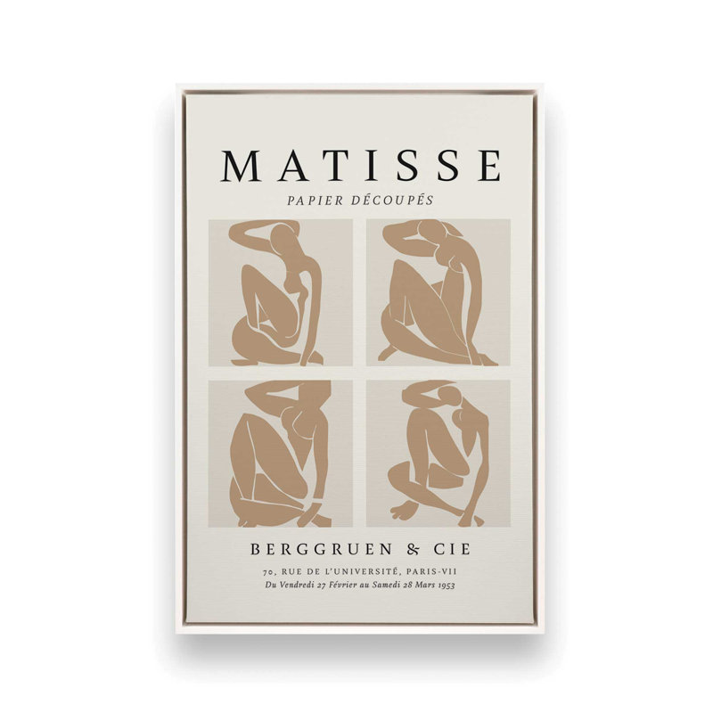 Nus Brun Matisse, affiche d'art, H 36,75 po x l 24,75 po x P 1,75 po, Cadre flottant blanc opaque