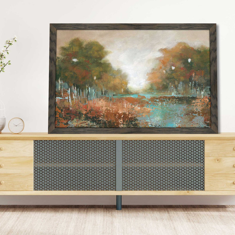 «Autumn Walk» par Carol Robinson - Peinture, L 49,5 po x H 33,5 po, Encadrement brun