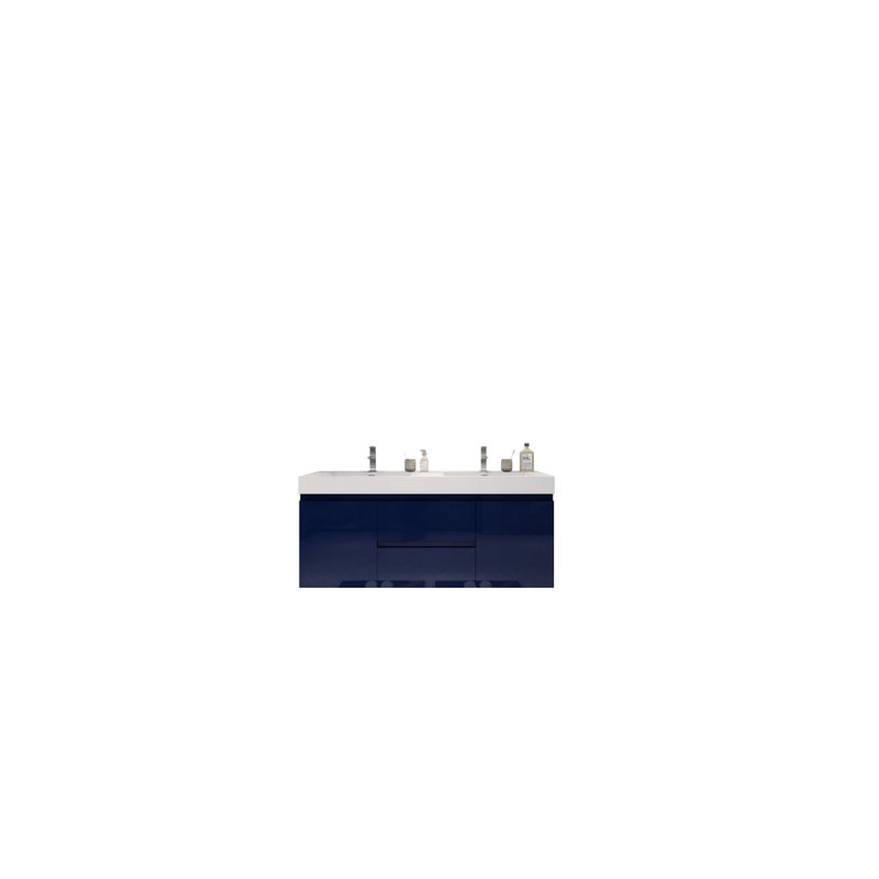 Mitul 58.75'' Double Bathroom Vanity with Acrylic Top, Night Blue