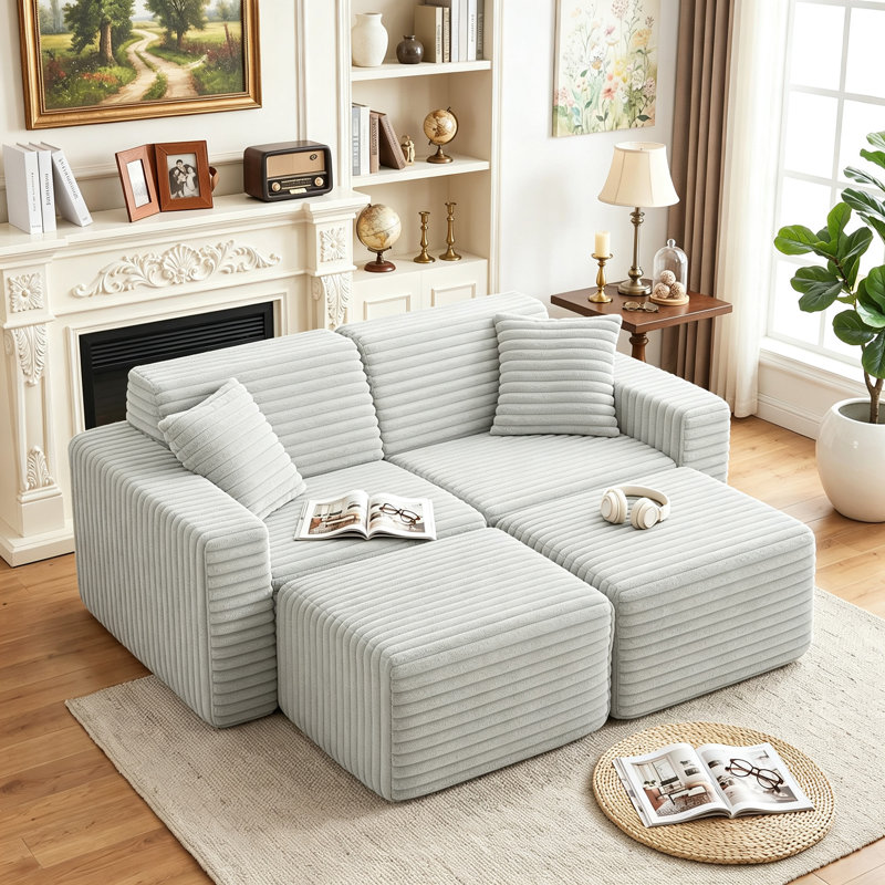 Canapé modulaire rembourré en flanelle de fourrure de lapin 4 pièces 4 pièces sans assemblage requis