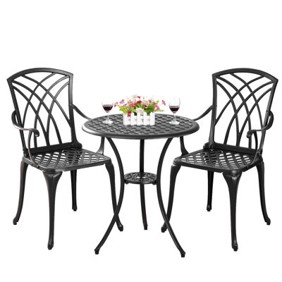 Aishvi Round 2 - Cast  Aluminum Bistro Set Outdoor Table and Chair Set of 2 for Garden,Black