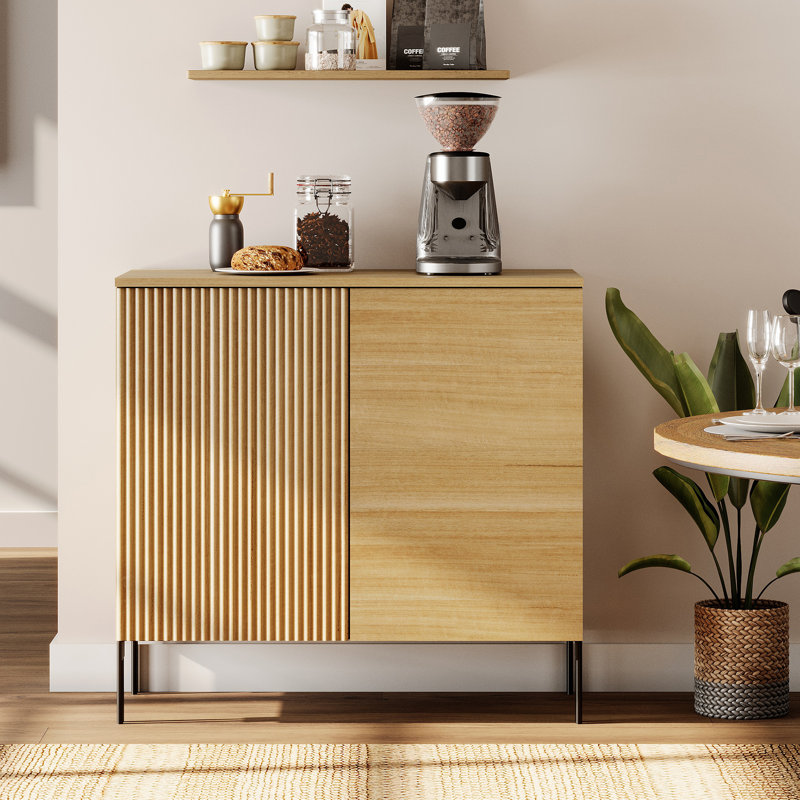 Buffet 31,5 po avec 2 portes, armoire de rangement moderne pour cuisine et salle à manger Union Rustic, Chêne