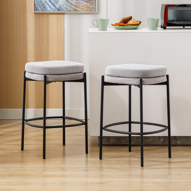 Breayna Upholstered Counter Stool with Metal Frame, Gray