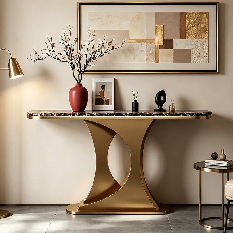 Table console creuse de luxe italienne, H 33,5 po x l 54,3 po x P 13,8 po