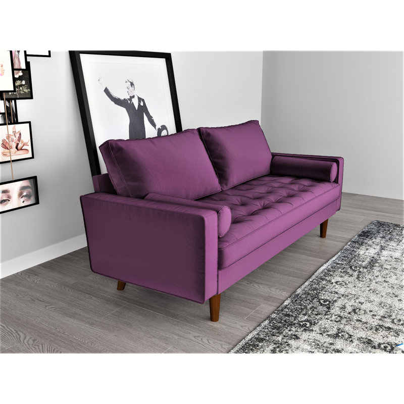Canapé en velours à accoudoirs carrés de 70 po Brighton, Velours aubergine