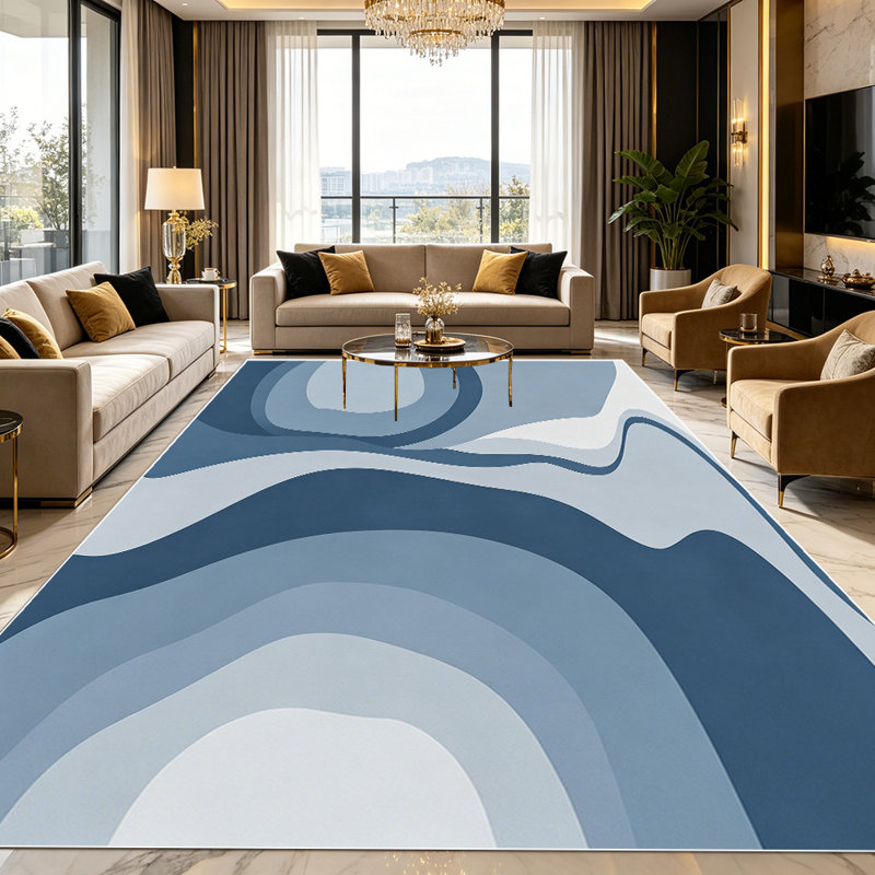 1PC blue wavy abstract geometric contour area rugs for Living Room, Soft and Comfortable, Suitable for all seasons, easy-to-maintain, machine washable Indoor floor mat, Under Table Farmhouse suitable for dining room, bedroom, entryway, home office,...