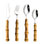 Ensemble de couverts 24 pièces en acier inoxydable de qualité supérieure avec poignée en bambou naturel - couteau à steak, fourchette et cuillère pour le dessert, le gâteau et la cuisine occidentale