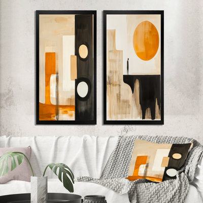 Composition d'ambre et de noir I - Ensemble de 2 tableaux abstraits géométriques
