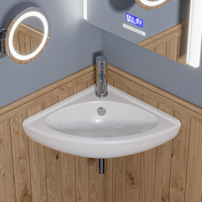 Lavabo de salle de bain mural ovale en porcelaine blanche avec trop-plein