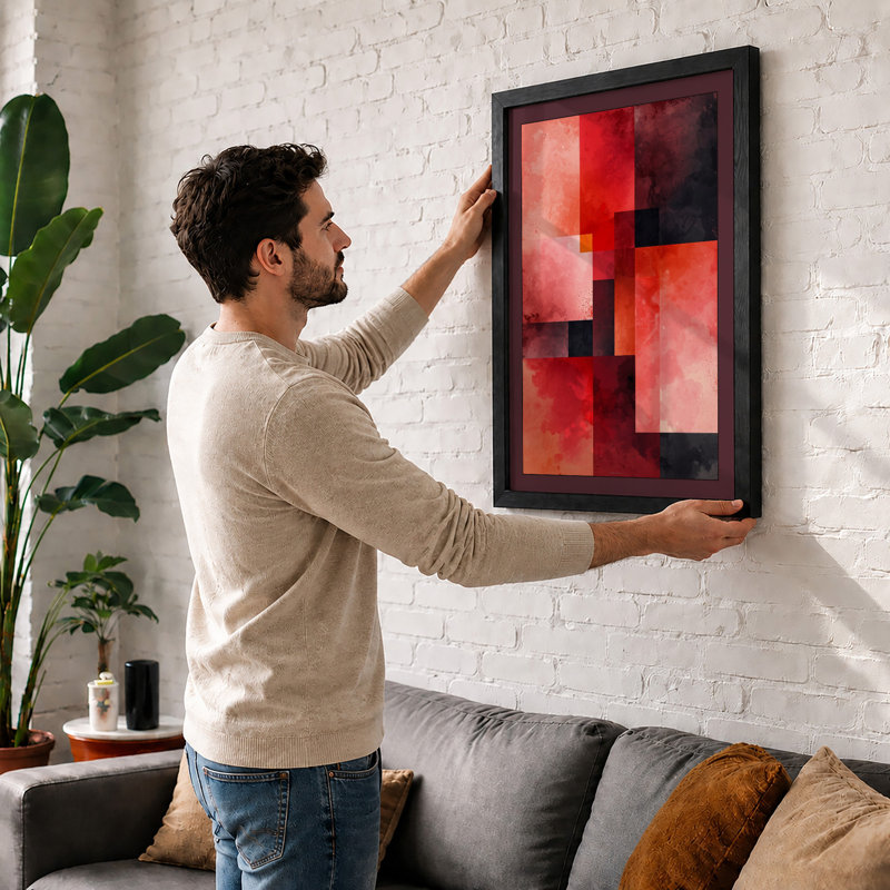 Red Geometry Abstract - Print, Unframed, A2 - 59.4 x 42.0 cm