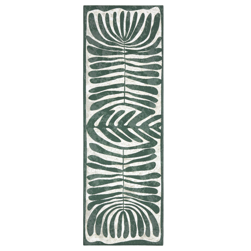 TOWN & COUNTRY LUXE Livie Matisse Cut-Out Everwash Washable Non-Slip Backing Kitchen Runner, Green