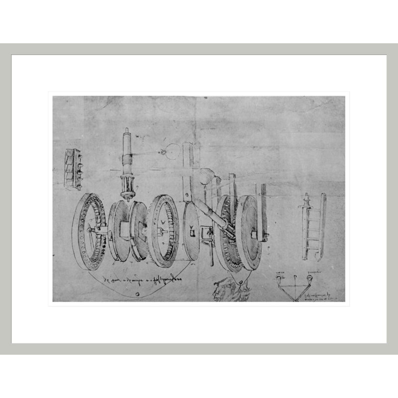 Études sur les engrenages dentés et un hygromètre. «8v-b» du Codex Atlanticus par Leonardo Da Vinci, impression giclée encadrée