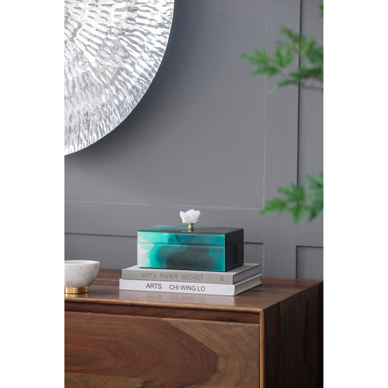 Bethany Aqua Jewellery Box, Stackable Decorative Storage Boxes With Lids, 5"x8.3"x5"