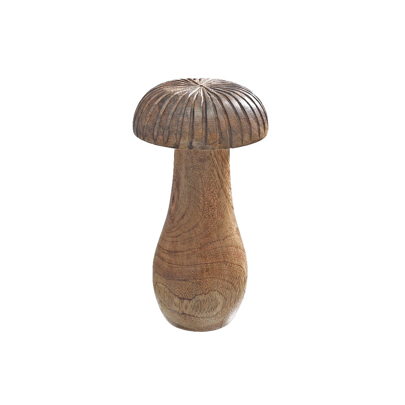 Petit champignon manguier en bois, Brun, H 9 po x l 4,8 po x P 4,8 po