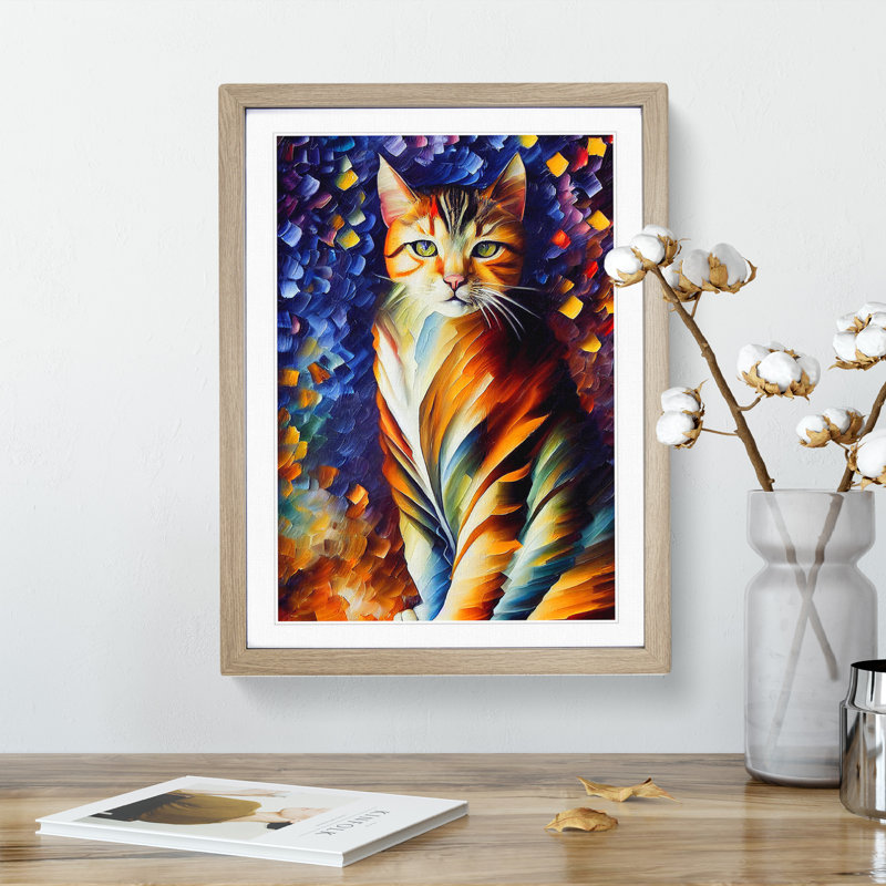 Cat Portrait No.6 - Single Picture Frame Print, 34cm H x 25cm W x 2cm D, Oak