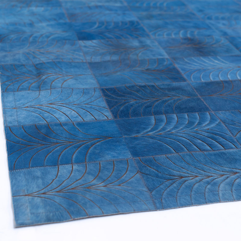 Cowhide Geometric Area Rug in Denim, Rectangle 6'7" x 9'8"