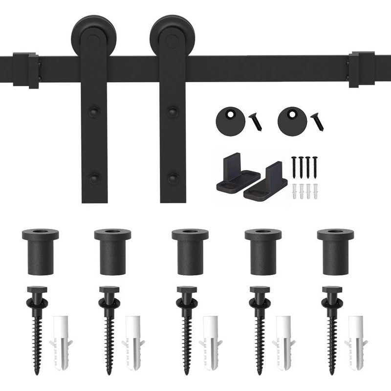 Matte Black Steel Single Door Barn Door Hardware Kit Standard Single, 72 in.