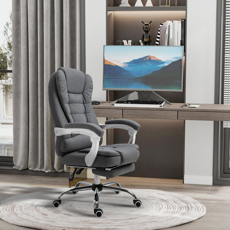 Chaise avec repose-pieds, lin, gris foncé pour une journée de travail confortable